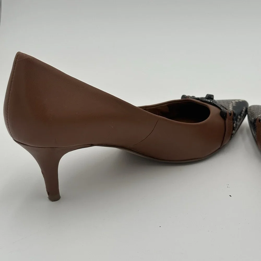 Coach Lauri Leather Pumps 7.5B Caramel Tan Snake Cap Toe Turnlock Accents - Picture 7 of 15